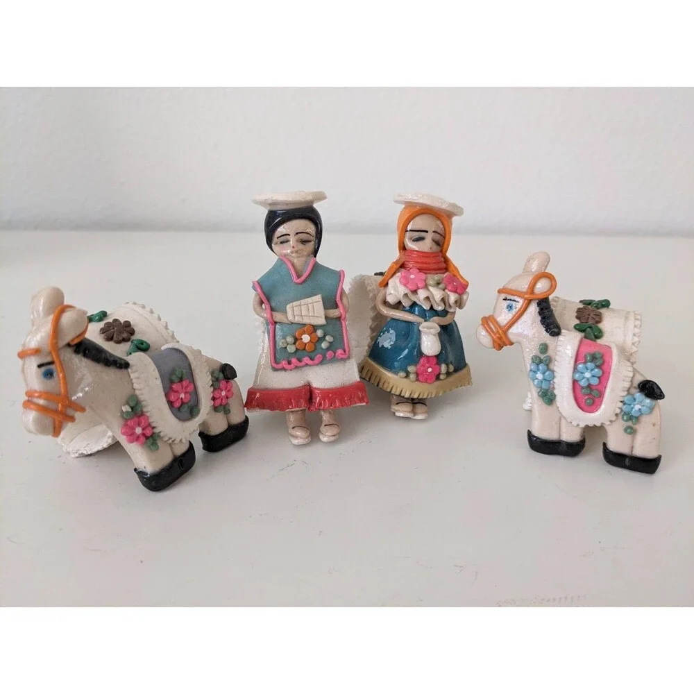 Ecuador Folk Art Napkin Rings Donkey Horse Llama Handmade Craft Doll Vintage  4